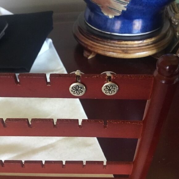 Sterling Silver Daisy Button Earrings - Picture 10 of 12